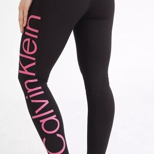 Calvin Klein Women's Black Leggings with Pink Logo Sz. XL